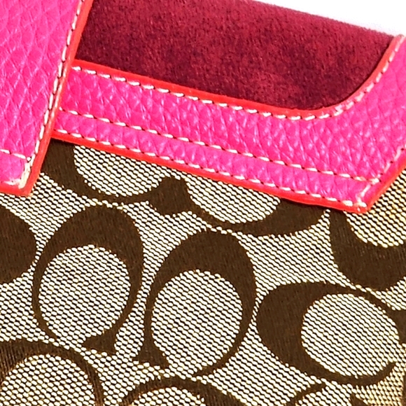 Coach crossbody mini bag signature monogram canvas and hot pink leather & suede - Picture 6 of 10